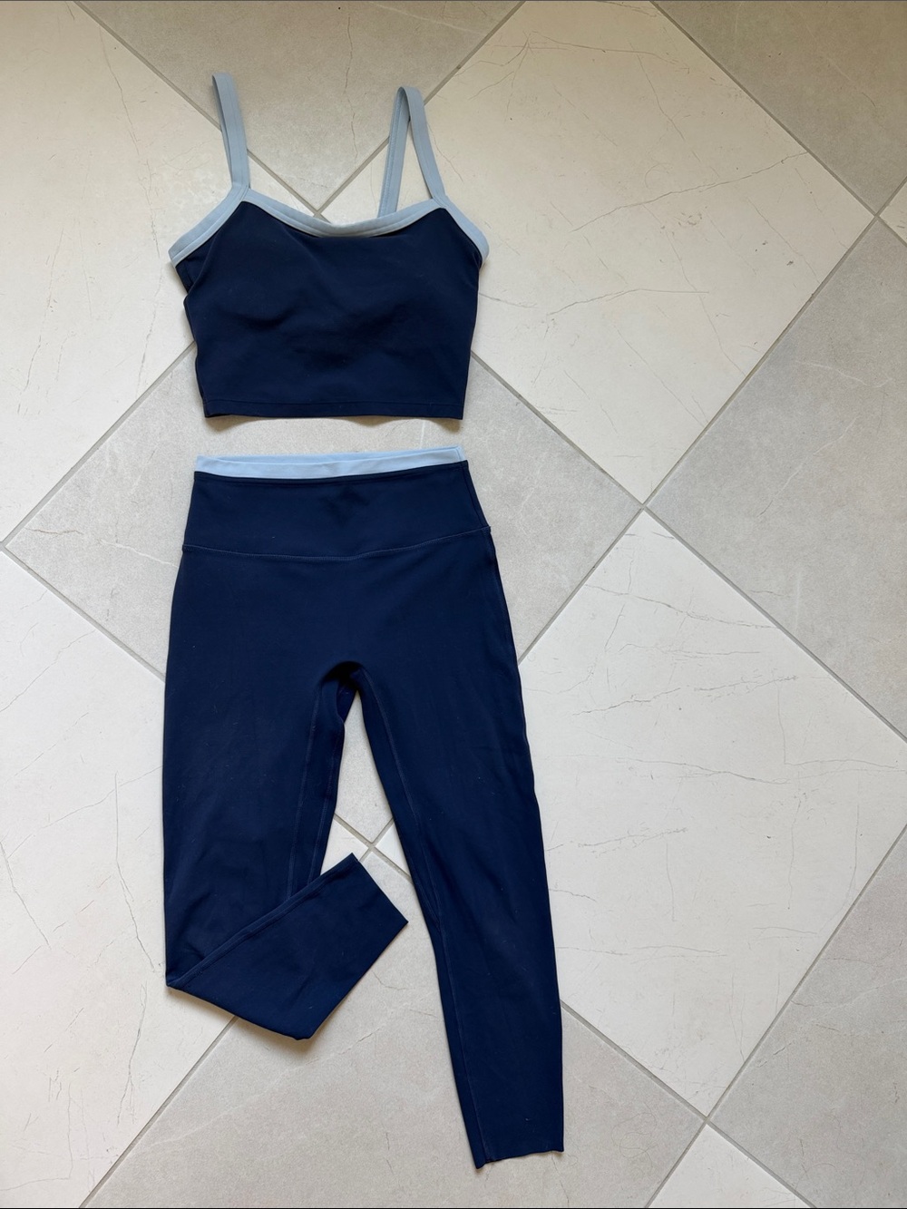 Abercrombie & Fitch YPB StudioFLEX Navy and Light Blue Active Crop Top & Legging